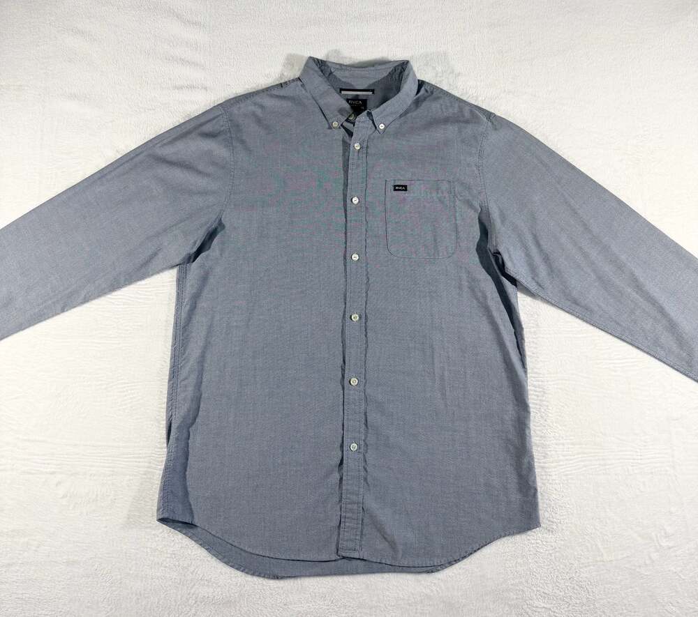 RVCA Slim Fit Long Sleeve ‘That’ll Do’ Button Down Shirt Gray Men's XL